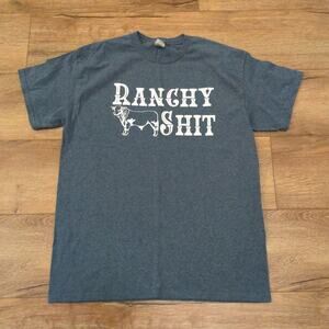 Ranchy Shit Adult Large Shirt Farm Cow Ranch Animals Nature Bull Ox Western Y2K